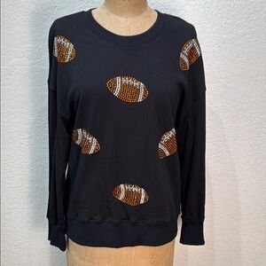 Lilypad Women Small‎ Black Long Sleeve Sweatshirt with Bling Footballs NWT